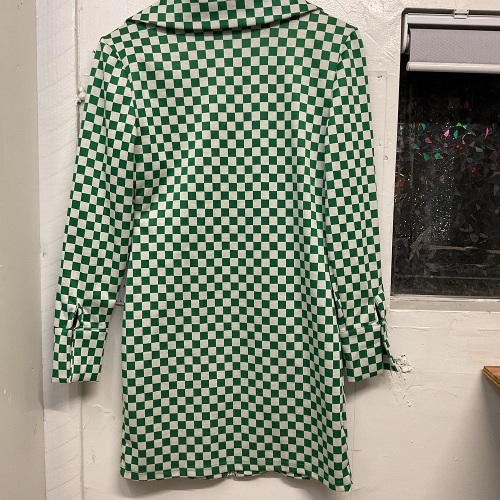 Sweet Rain Green and White Checkered Fabric Mini Dress - Picture 2 of 7
